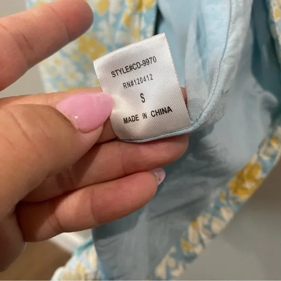 Cotton Candy LA Floral Summer Midi Dress Split Leg Blue Yellow Small - Picture 7 of 10